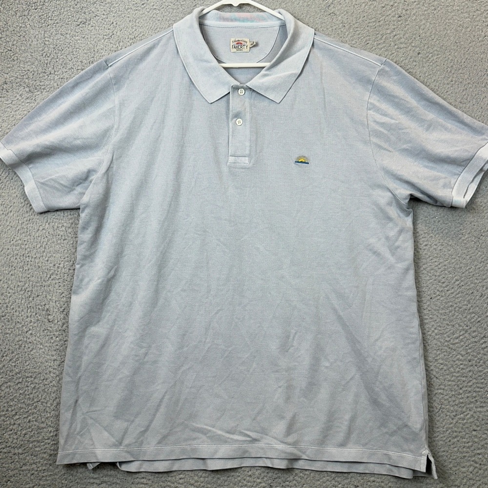 Faherty Polo Shirt Mens 2XL Light Blue Casual Rugby Short Sleeve Stretch Logo - Picture 2 of 10